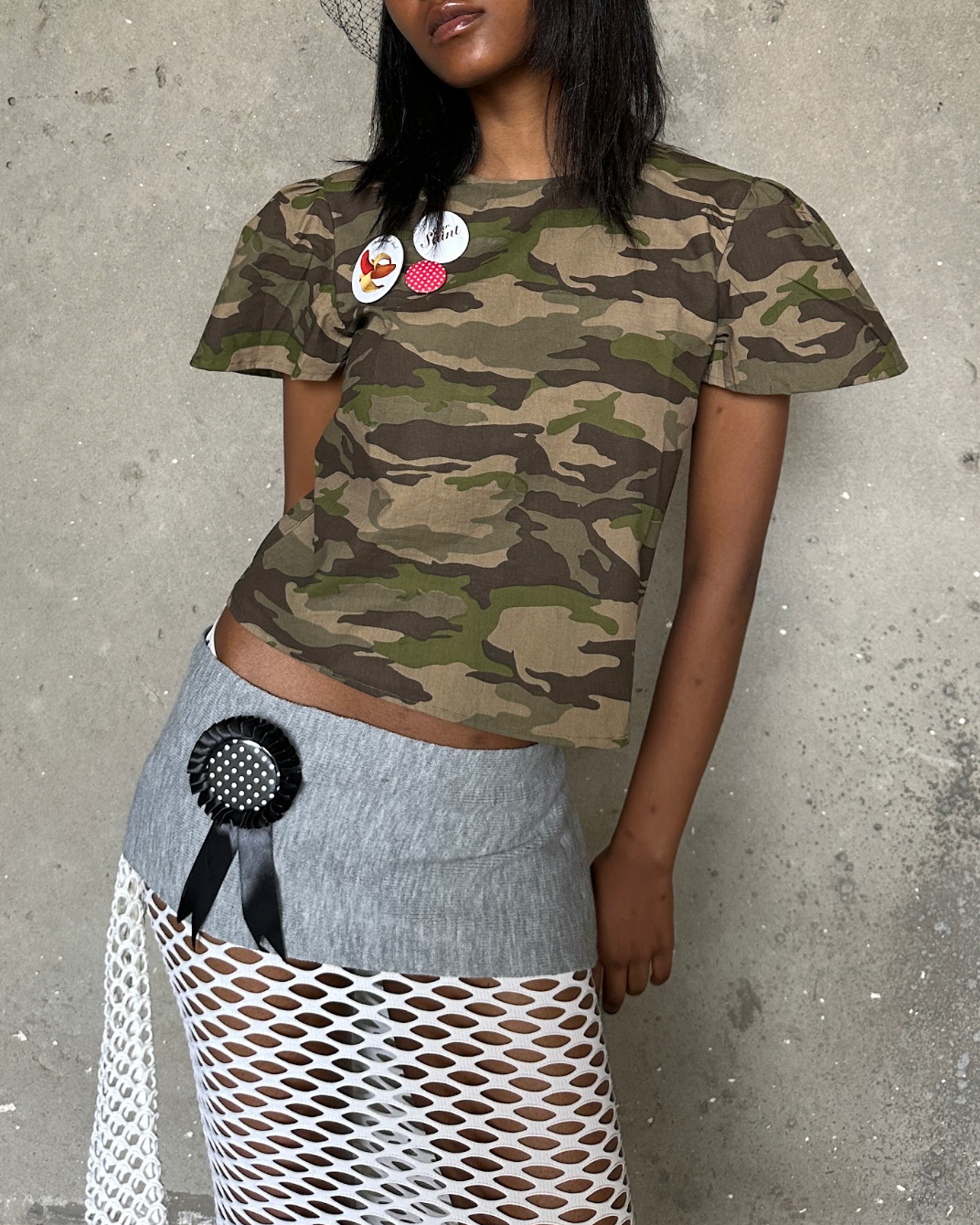 Camo Puff Sleeve Top